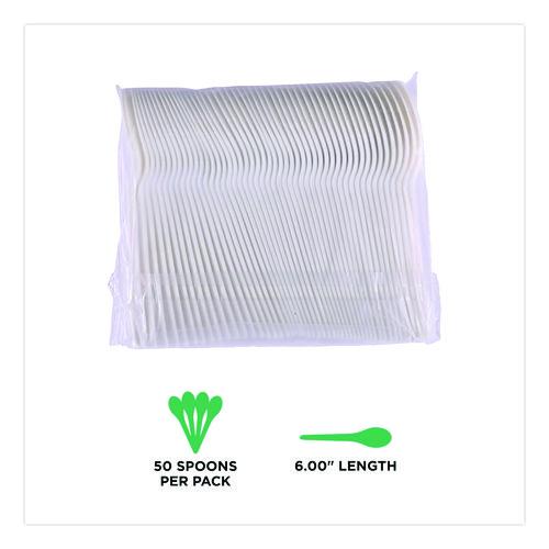 Image of Eco-Products® EP-S013 Plantware Compostable Cutlery, Spoon, Plastic, Pearl White, 50/Pack, 20 Pack/Carton