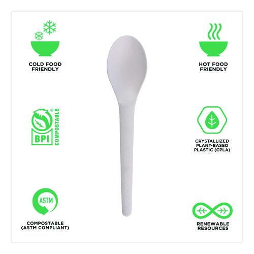 Image of Eco-Products® EP-S013-W Plantware Compostable Cutlery, Spoon, Plastic, White, 1,000/Carton
