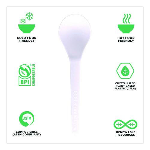 Image of Eco-Products® EP-S014 Plantware Compostable Soup Spoon, Heavyweight, Plastic, White, 50/Pack, 20 Packs/Carton