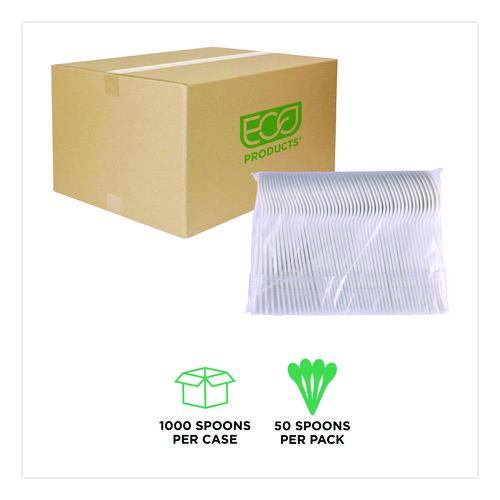 Image of Eco-Products® EP-S014 Plantware Compostable Soup Spoon, Heavyweight, Plastic, White, 50/Pack, 20 Packs/Carton