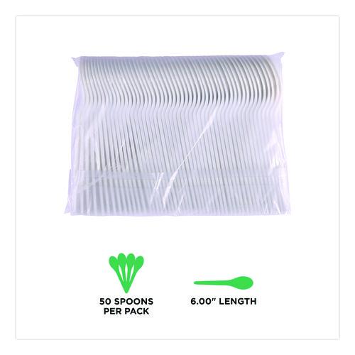 Image of Eco-Products® EP-S014 Plantware Compostable Soup Spoon, Heavyweight, Plastic, White, 50/Pack, 20 Packs/Carton
