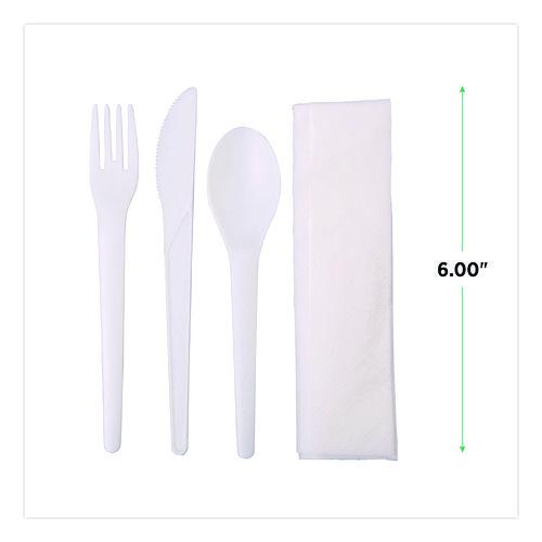 Image of Eco-Products® EP-S015 Plantware Compostable Cutlery Kit, Fork/Knife/Napkin/Spoon, Pearl White, 250 Kits/Carton