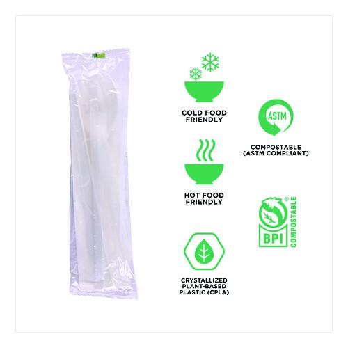 Image of Eco-Products® EP-S015 Plantware Compostable Cutlery Kit, Fork/Knife/Napkin/Spoon, Pearl White, 250 Kits/Carton