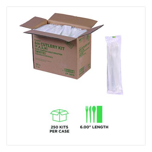 Image of Eco-Products® EP-S015 Plantware Compostable Cutlery Kit, Fork/Knife/Napkin/Spoon, Pearl White, 250 Kits/Carton