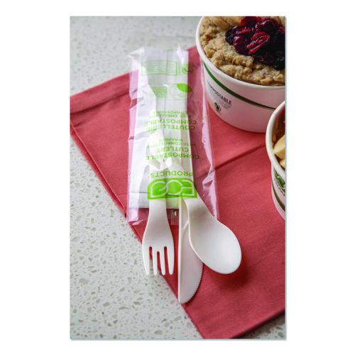 Image of Eco-Products® EP-S015 Plantware Compostable Cutlery Kit, Fork/Knife/Napkin/Spoon, Pearl White, 250 Kits/Carton