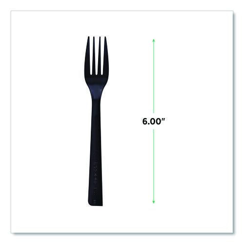 Image of Eco-Products® EP-S112 100% Recycled Content Cutlery, Fork, Plastic, Black, 50/Pack, 20 Packs/Carton