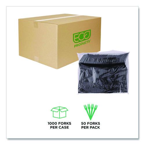 Image of Eco-Products® EP-S112 100% Recycled Content Cutlery, Fork, Plastic, Black, 50/Pack, 20 Packs/Carton