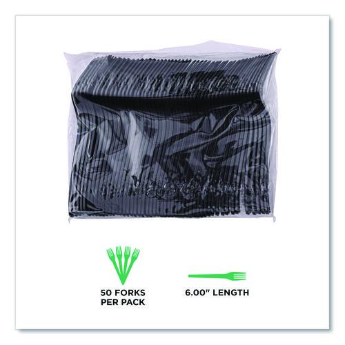 Image of Eco-Products® EP-S112 100% Recycled Content Cutlery, Fork, Plastic, Black, 50/Pack, 20 Packs/Carton