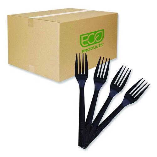 Image of Eco-Products® EP-S112 100% Recycled Content Cutlery, Fork, Plastic, Black, 50/Pack, 20 Packs/Carton