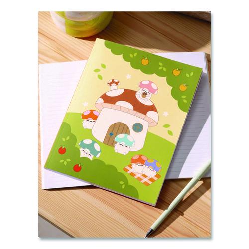 Image of Denik LFC1888L Smoko Mushroom Garden Layflat Notebook, 1-Subject, Medium/College Rule, Green/Tan/Red Cover, (72) 8 x 5 Sheets