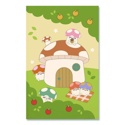 Image of Denik LFC1888L Smoko Mushroom Garden Layflat Notebook, 1-Subject, Medium/College Rule, Green/Tan/Red Cover, (72) 8 x 5 Sheets