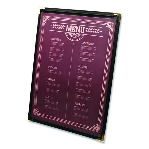 Image of Excello Global Products® SPLS-MENU-2 Menu Holder For 8.5 x 11 Menus, Portrait Orientation, 2-View, 9.3 x 12 Holder, Clear/Black/Silver, 10/Pack