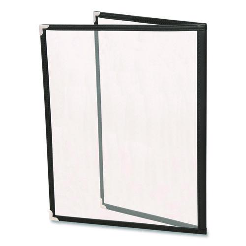 Image of Excello Global Products® SPLS-MENU-4 Menu Holder For 8.5 x 11 Menus, Portrait Orientation, 4-View, 9.6 x 12 Holder, Clear/Black/Silver, 10/Pack