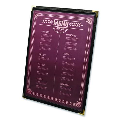 Image of Excello Global Products® SPLS-MENU-2-1PK Menu Holder For 8.5 x 11 Menus, Portrait Orientation, 9.3 x 11.9 Holder, Clear/Black/Gold