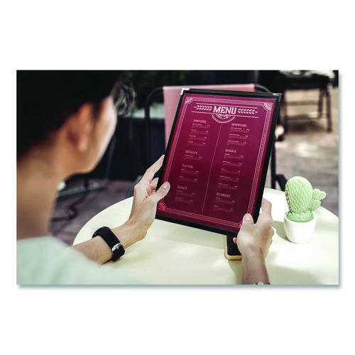 Image of Excello Global Products® SPLS-MENU-2-1PK Menu Holder For 8.5 x 11 Menus, Portrait Orientation, 9.3 x 11.9 Holder, Clear/Black/Gold