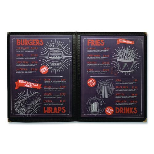 Image of Excello Global Products® SPLS-MENU4-1PK Menu Holder For 8.5 x 11 Menus, Portrait Orientation 4-View, 9.6 x 11.9, Clear/Black/Silver