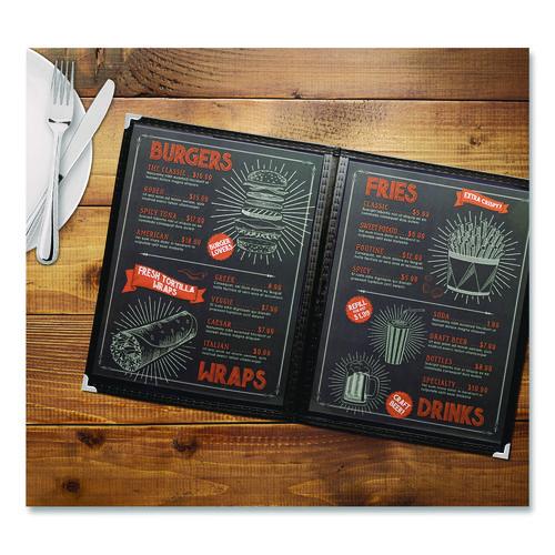 Image of Excello Global Products® SPLS-MENU4-1PK Menu Holder For 8.5 x 11 Menus, Portrait Orientation 4-View, 9.6 x 11.9, Clear/Black/Silver