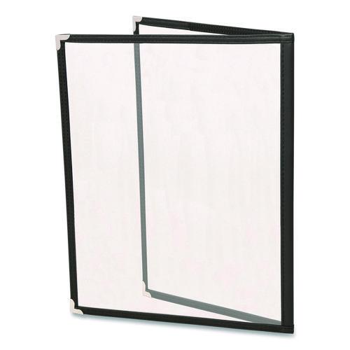 Image of Excello Global Products® SPLS-MENU4-1PK Menu Holder For 8.5 x 11 Menus, Portrait Orientation 4-View, 9.6 x 11.9, Clear/Black/Silver