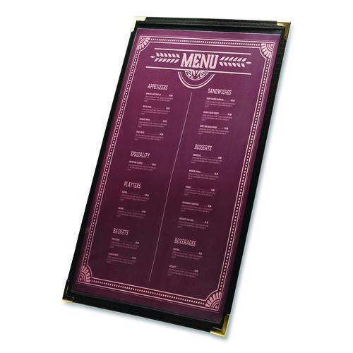 Image of Excello Global Products® SPLS-MENU-1117M Menu Holder For 11 x 17 Menus, Portrait Orientation, 11.7 x 18, Clear/Black/Silver