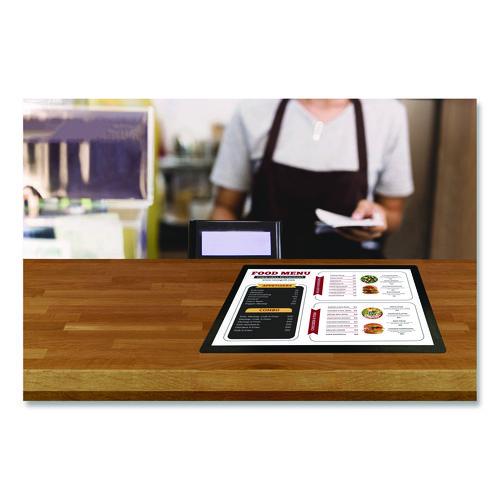 Image of Excello Global Products® SPLS-MENU-8511C Menu Holder For 8.5 x 11 Menus, Landscape Orientation, 12.6 x 10.2 Holder, Clear/Black