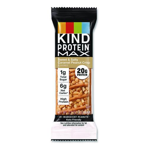 Image of KIND PHW43475 Protein MAX Bar, Sweet and Salty Caramel Peanut Crisp, 2.2 oz Bar, 12/Box