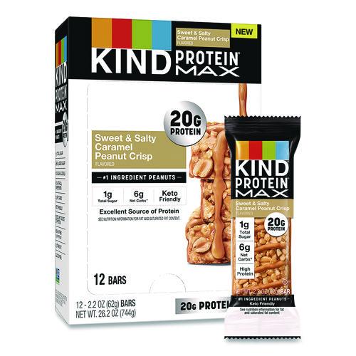 Image of KIND PHW43475 Protein MAX Bar, Sweet and Salty Caramel Peanut Crisp, 2.2 oz Bar, 12/Box