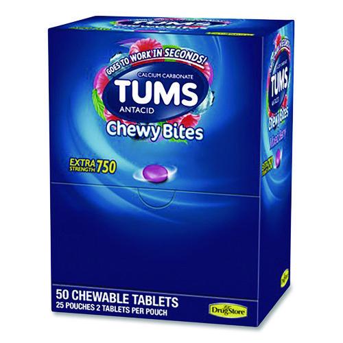 Image of Lil' Drugstore® 81518 TUMS Antacid Chewy Bites, 2 Tablets/Pouch, 25 Pouches/Box