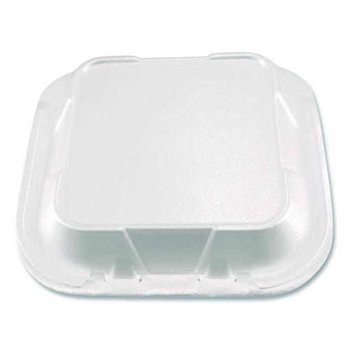 Image of Plastifar Foam Hinged Lid Containers, 3-Compartment, 8.56 x 8 x 2.76, White, Foam, 200/Carton