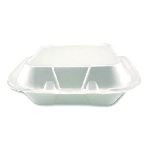 Image of Plastifar Foam Hinged Lid Containers, 3-Compartment, 8.56 x 8 x 2.76, White, Foam, 200/Carton