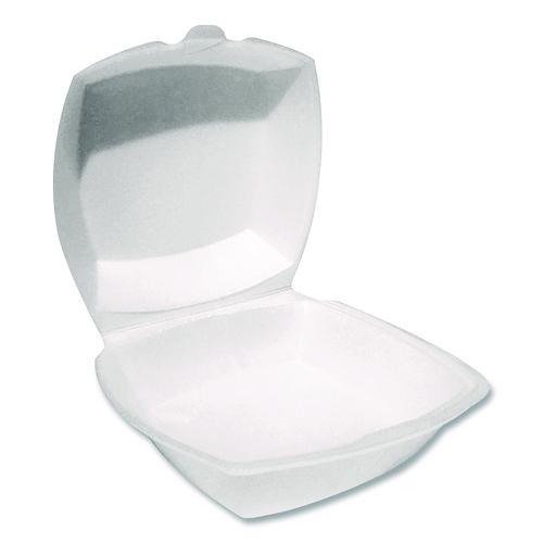 Image of Plastifar 12175 Foam Hinged Lid Containers, 6 x 6 x 3, White, Foam, 500/Carton