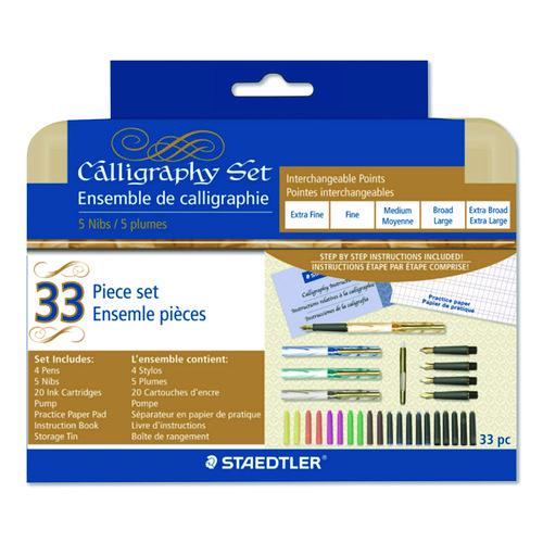 Image of Staedtler® 899 SM5 NA Master the Art of Calligraphy Fountain Pen Set, 33 Pieces, (5) Nib Sizes, (7) Ink Colors, (4) Barrel Colors