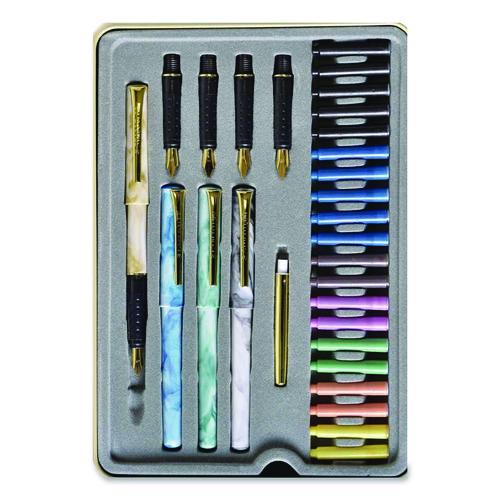 Image of Staedtler® 899 SM5 NA Master the Art of Calligraphy Fountain Pen Set, 33 Pieces, (5) Nib Sizes, (7) Ink Colors, (4) Barrel Colors