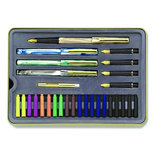 Image of Staedtler® 899 SM5 NA Master the Art of Calligraphy Fountain Pen Set, 33 Pieces, (5) Nib Sizes, (7) Ink Colors, (4) Barrel Colors