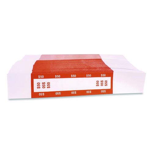 Image of CONTROLTEK® 560116 Currency Straps, Self-Adhesive, Ones, $50 Strap, Orange/White, 1,000/Pack