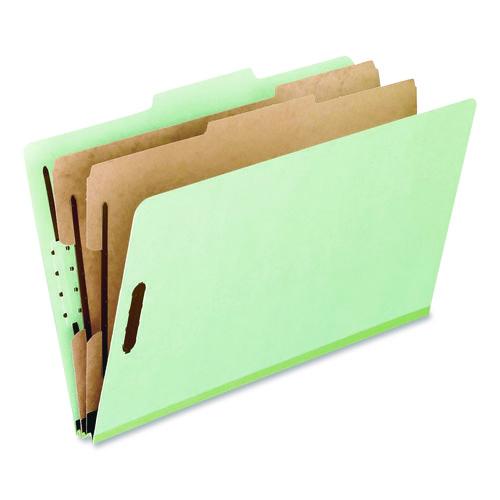 Image of Pendaflex® 17176EE Pressboard Top Tab Classification Folders, 2/5-Cut Tab, Expands 2.5", 2 Dividers, 6 Fasteners, Legal Size, Light Green, 10/BX