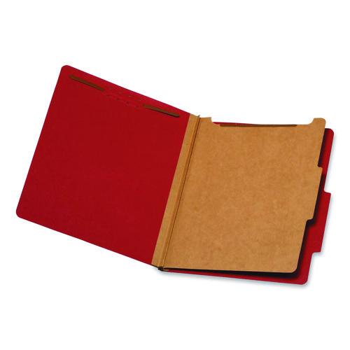 Image of Pendaflex® 23731P Pressboard Top Tab Classification Folders, 2/5-Cut Tab, Expands 1.75", 1 Divider, 4 Fasteners, Letter Size, Bright Red, 10/BX