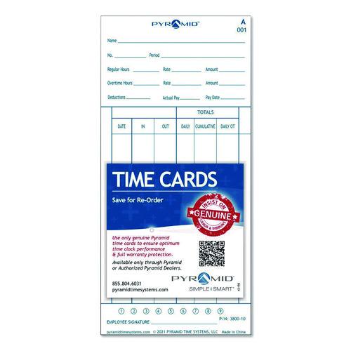 Image of Pyramid Technologies 3800-10 Time Clock Cards for 3800 Time Clock, 100/Pack