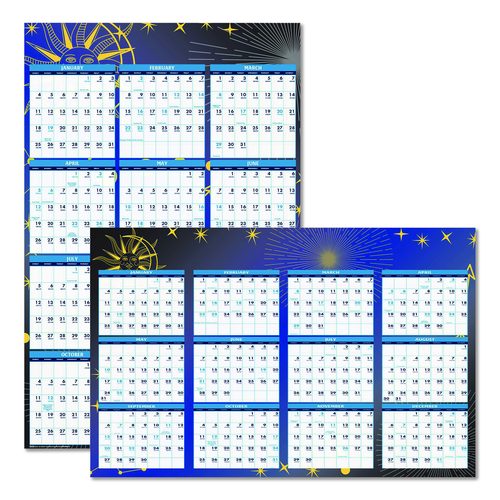 Image of House of Doolittle Recycled Stargazer Laminated Wall Planner, Celestial Artwork, 24 x 37, White/Blue/Gold Sheets, 12-Month (Jan to Dec): 2026