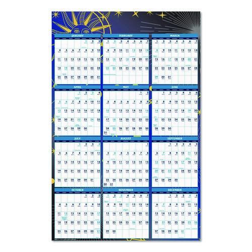 Image of House of Doolittle Recycled Stargazer Laminated Wall Planner, Celestial Artwork, 24 x 37, White/Blue/Gold Sheets, 12-Month (Jan to Dec): 2026