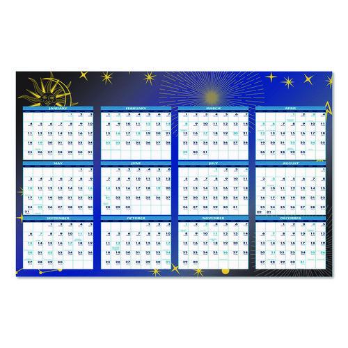 Image of House of Doolittle Recycled Stargazer Laminated Wall Planner, Celestial Artwork, 24 x 37, White/Blue/Gold Sheets, 12-Month (Jan to Dec): 2026