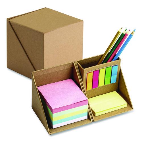 Image of Officemate 21559 Desk Supply Organizer, 3 Compartments, 3.5 x 3.5 x 3.5, Brown, Paper