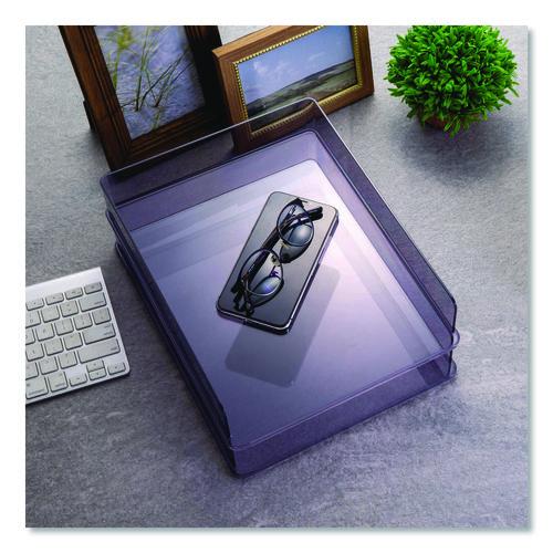Image of Officemate 21040 Recycled Plastic Letter Tray, 1 Section, Letter Size Files, 10.16" x 12.8" x 2.76", Translucent Ash, 2/Pack