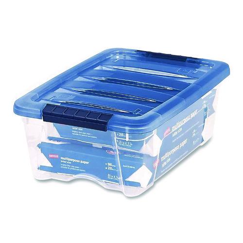 Image of IRIS 100306 Stack And Pull Latching Flat Lid Storage Box, 3.23 Gal, 10.9" X 16.5" X 6.5", Clear/translucent Blue