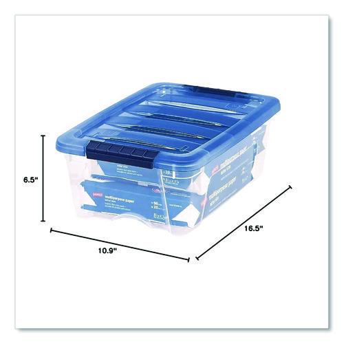 Image of IRIS 100306 Stack And Pull Latching Flat Lid Storage Box, 3.23 Gal, 10.9" X 16.5" X 6.5", Clear/translucent Blue