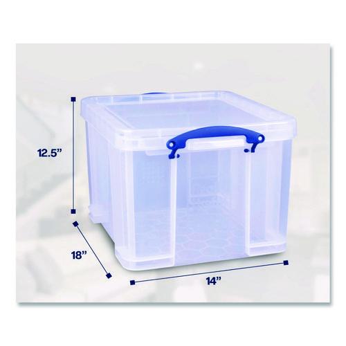 Image of Really Useful Box® 32C-PK3CB Snap-Lid Storage Bin, 8.45 Gal, 14" X 18" X 12.25", Clear/blue, 3/pack