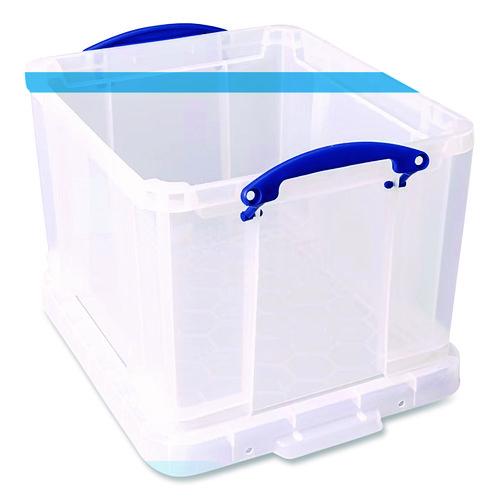 Image of Really Useful Box® 32C-PK3CB Snap-Lid Storage Bin, 8.45 Gal, 14" X 18" X 12.25", Clear/blue, 3/pack