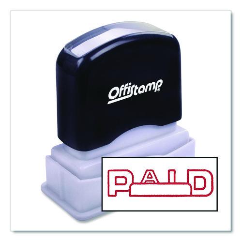 Image of Offistamp® 034504 Pre-Inked Message Stamp With Blank Date Box, Paid, 1.63" X 0.38", Red Ink