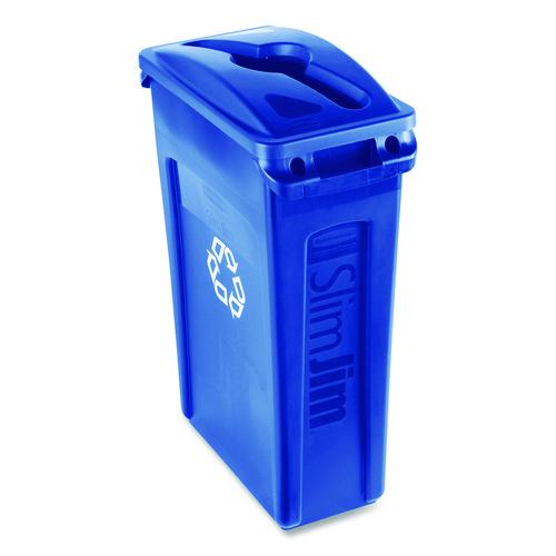 Image of Rubbermaid® Commercial 1788372 Slim Jim Single Stream Recycling Top For Slim Jim Containers, 12.1w X 21d X 2.75h, Blue