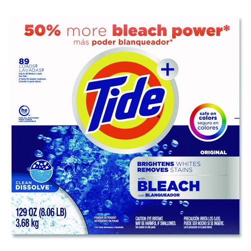 Image of Tide® 80811551 Laundry Detergent with Bleach, HE Compatible, 80 Loads, Tide Original Scent, Powder, 129 oz Box