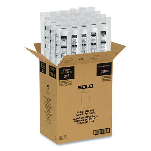 Image of SOLO® 316RC-PLANET Recycled Content PCF Paper Hot Cups, ProPlanet Seal, 16 oz, White/Blue, 1,000/Carton